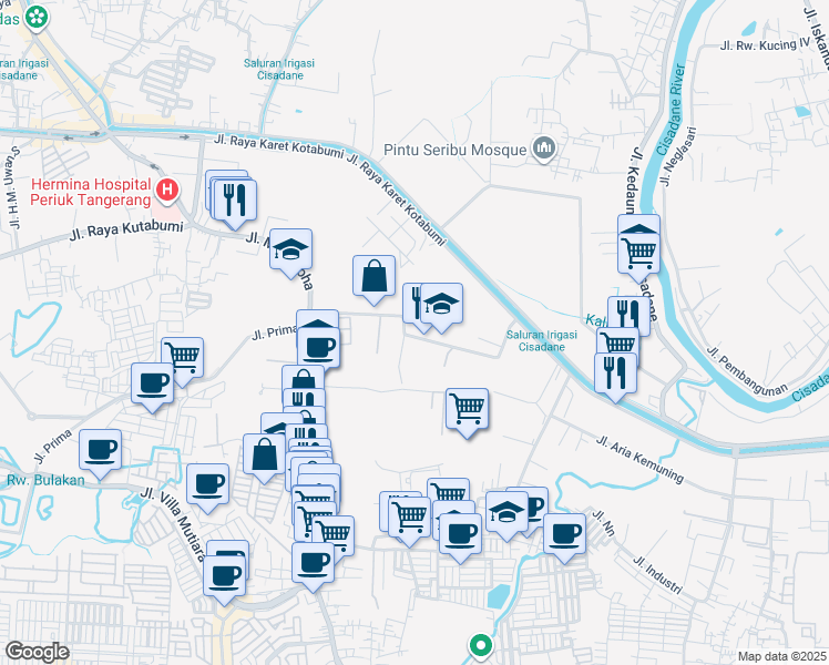 map of restaurants, bars, coffee shops, grocery stores, and more near 89 Jalan Arya Kemuning in Kota Tangerang