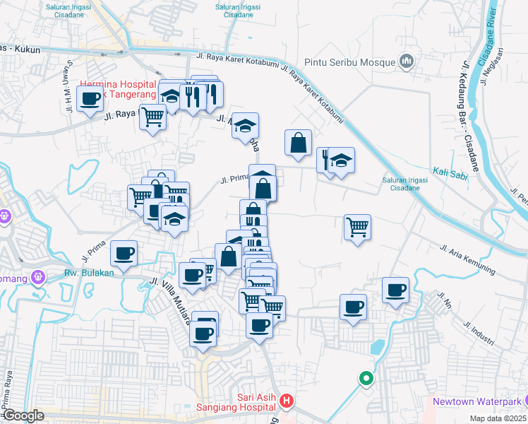 map of restaurants, bars, coffee shops, grocery stores, and more near No.26 Jalan Villa Mutiara Pluit in Kota Tangerang