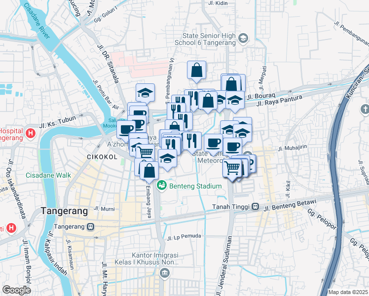 map of restaurants, bars, coffee shops, grocery stores, and more near in Tangerang