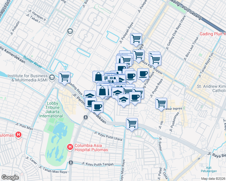 map of restaurants, bars, coffee shops, grocery stores, and more near 12 Jalan Raya Kelapa Kopyor in Kota Jakarta Utara