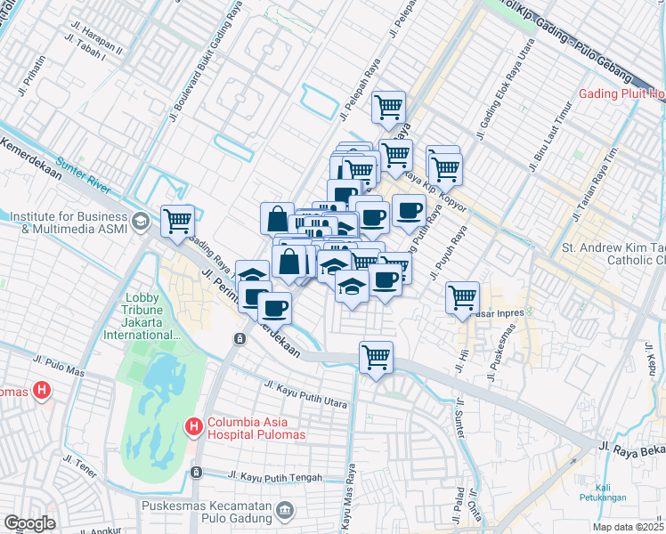 map of restaurants, bars, coffee shops, grocery stores, and more near 12 Jalan Raya Kelapa Gading in North Jakarta
