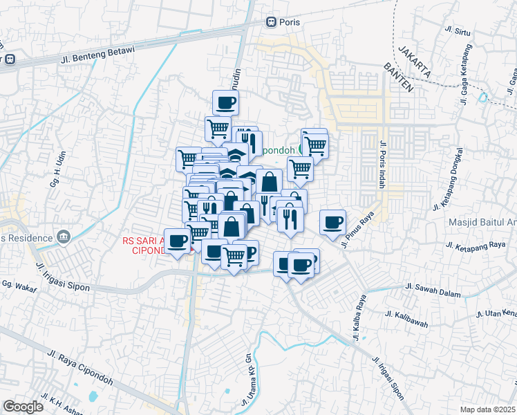 map of restaurants, bars, coffee shops, grocery stores, and more near 2 Jalan Gelora Raya in Kota Tangerang