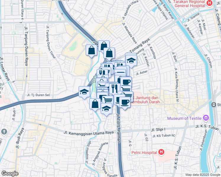 map of restaurants, bars, coffee shops, grocery stores, and more near 7 Jalan Anggrek Neli Murni in Kota Jakarta Barat