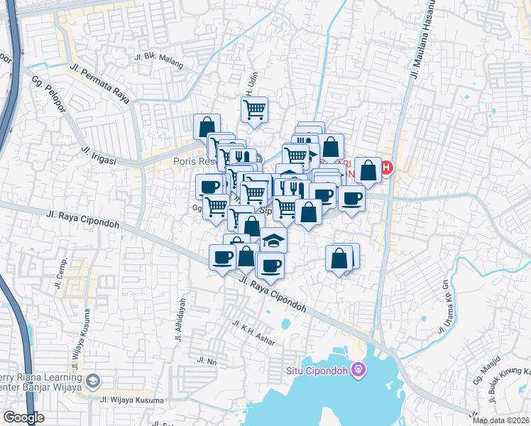 map of restaurants, bars, coffee shops, grocery stores, and more near No. 13 Jalan Irigasi Sipon in Kota Tangerang