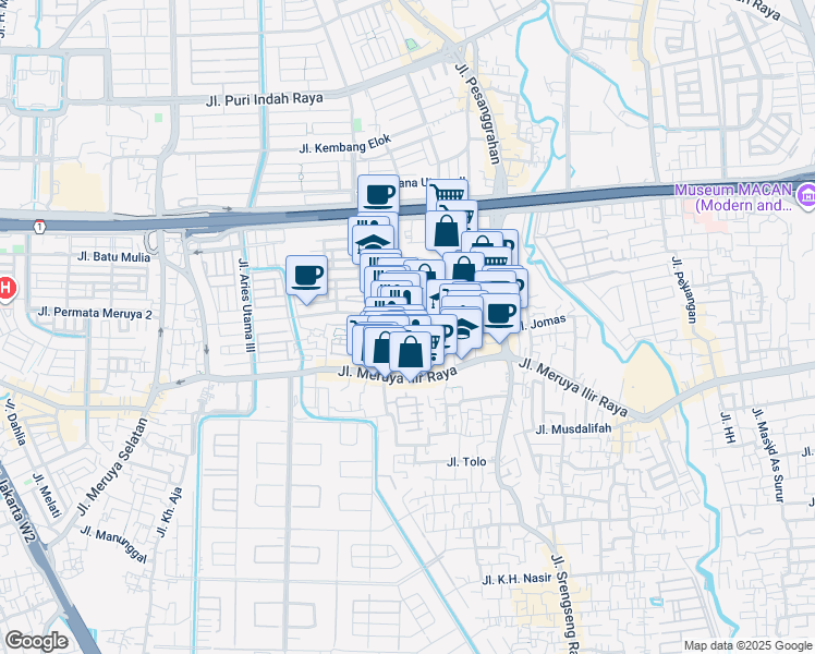 map of restaurants, bars, coffee shops, grocery stores, and more near Jalan AMD Pasar Taman Aries in Kota Jakarta Barat