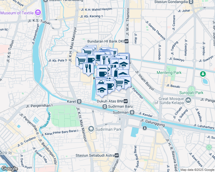 map of restaurants, bars, coffee shops, grocery stores, and more near 10 Jalan Martapura in Kota Jakarta Pusat