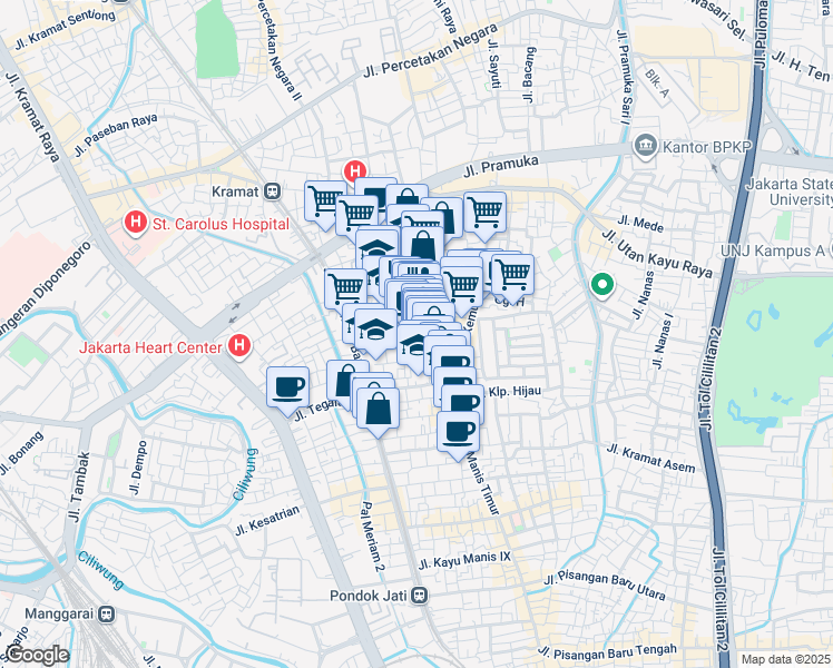 map of restaurants, bars, coffee shops, grocery stores, and more near 42 Jalan Kayu Manis Timur in Kota Jakarta Timur