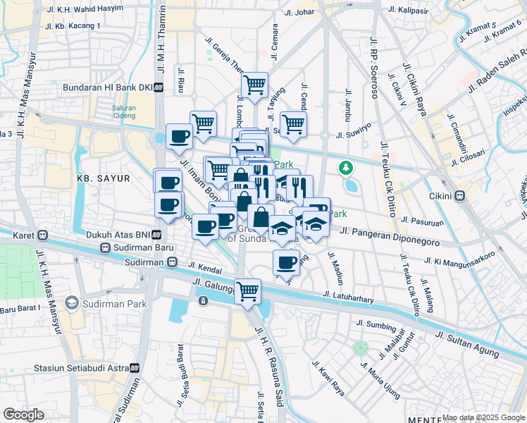 map of restaurants, bars, coffee shops, grocery stores, and more near 22 Jalan Imam Bonjol in Kota Jakarta Pusat