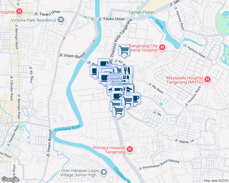 map of restaurants, bars, coffee shops, grocery stores, and more near in Kota Tangerang