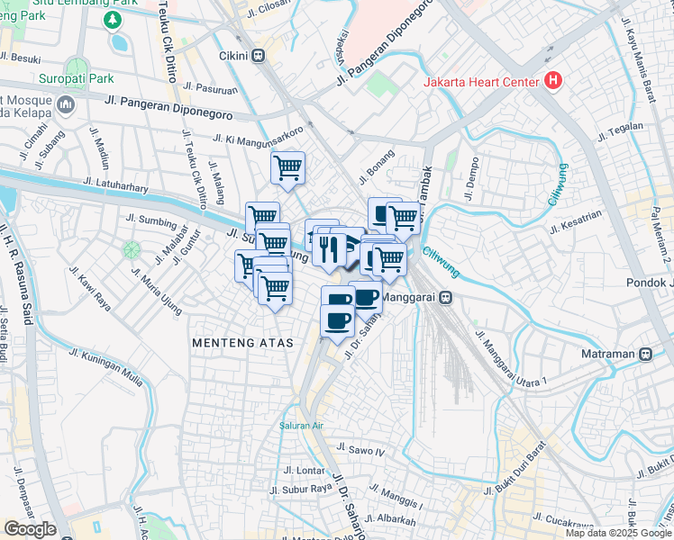 map of restaurants, bars, coffee shops, grocery stores, and more near 65d Jalan Sultan Agung in Kota Jakarta Selatan