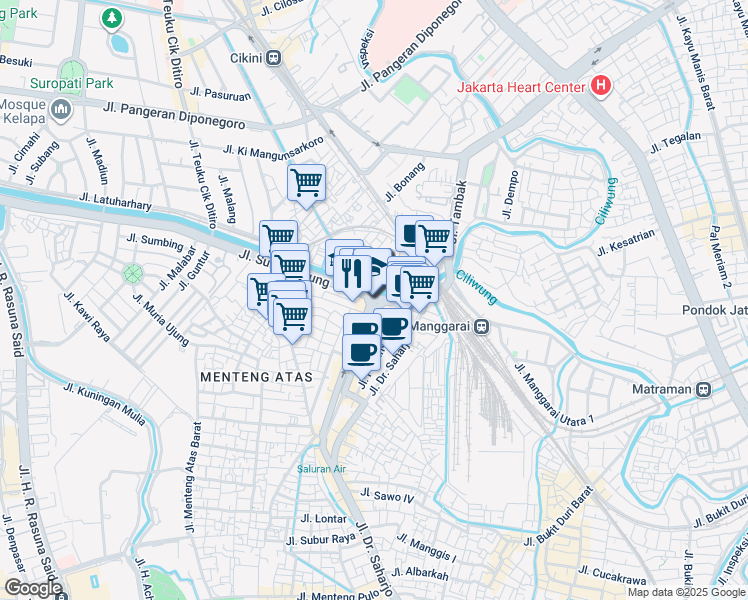 map of restaurants, bars, coffee shops, grocery stores, and more near 65d Jalan Sultan Agung in Kota Jakarta Selatan