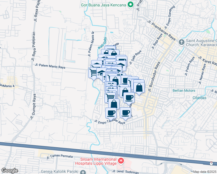 map of restaurants, bars, coffee shops, grocery stores, and more near 20 Jalan Tembaga Raya in Tangerang