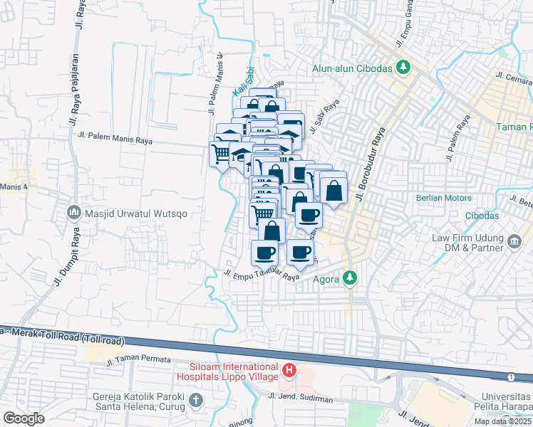 map of restaurants, bars, coffee shops, grocery stores, and more near 20 Jalan Tembaga Raya in Kota Tangerang