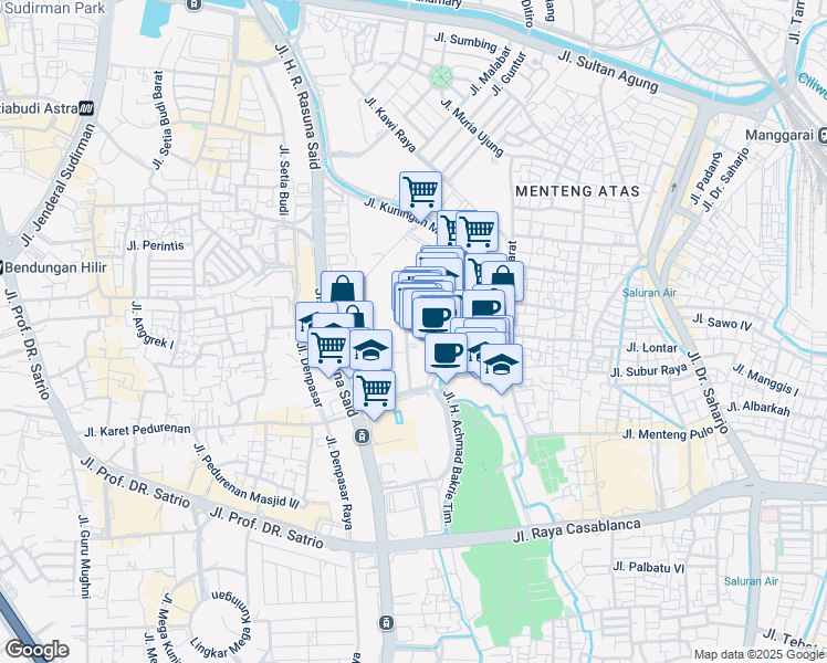 map of restaurants, bars, coffee shops, grocery stores, and more near 1 Jalan Epicentrum Tengah in Kota Jakarta Selatan