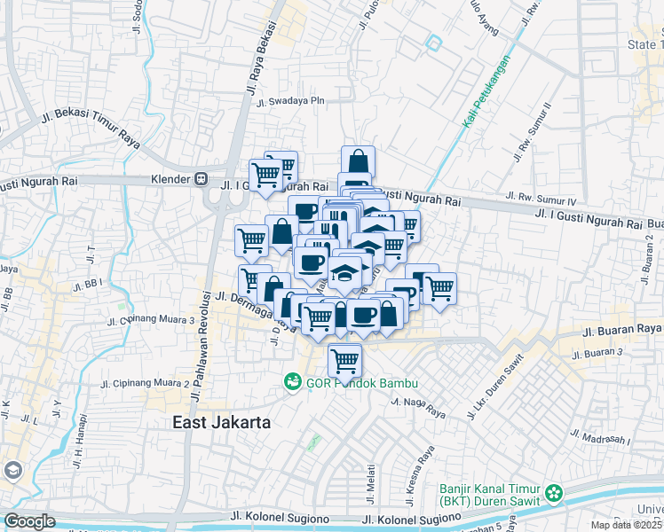 map of restaurants, bars, coffee shops, grocery stores, and more near 4 Jalan KH. Maisin in Kota Jakarta Timur
