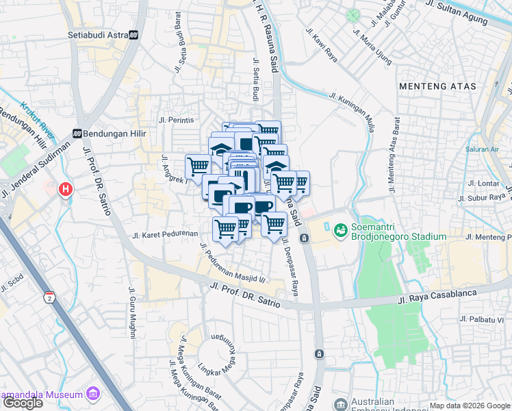 map of restaurants, bars, coffee shops, grocery stores, and more near 87 Jalan Genteng Ijo in Kota Jakarta Selatan