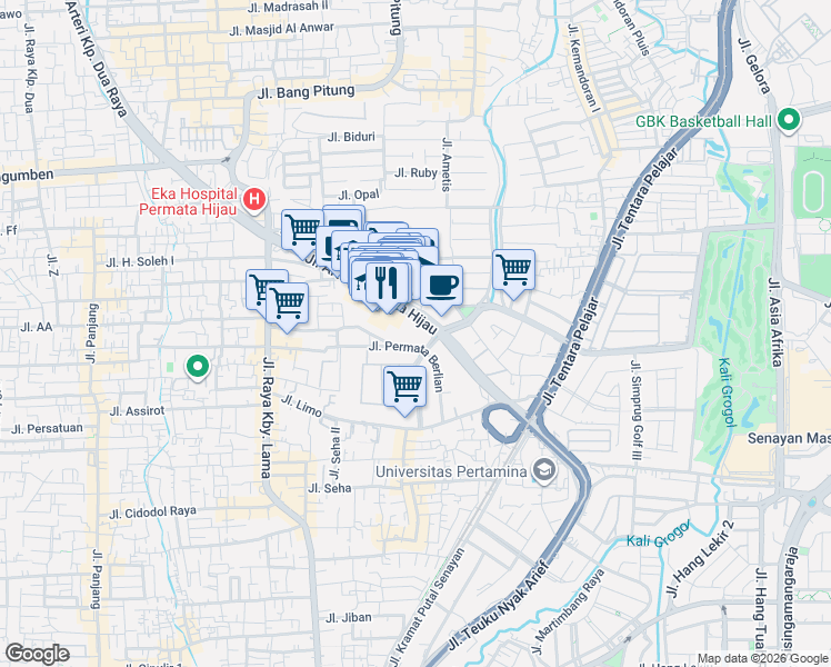 map of restaurants, bars, coffee shops, grocery stores, and more near in Kota Jakarta Selatan