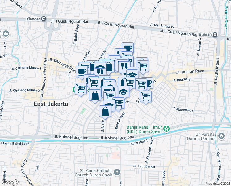 map of restaurants, bars, coffee shops, grocery stores, and more near 7 Jalan Flamboyan in Kota Jakarta Timur