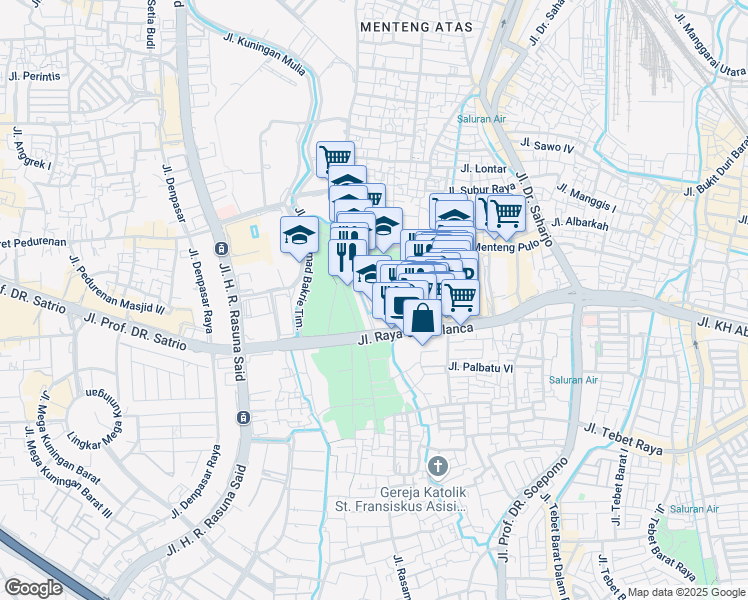 map of restaurants, bars, coffee shops, grocery stores, and more near 1 Jalan Puri Casablanca in Kota Jakarta Selatan