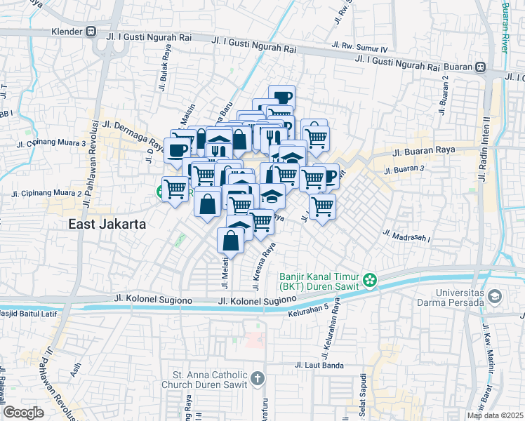 map of restaurants, bars, coffee shops, grocery stores, and more near 7 Jalan Flamboyan in Kota Jakarta Timur