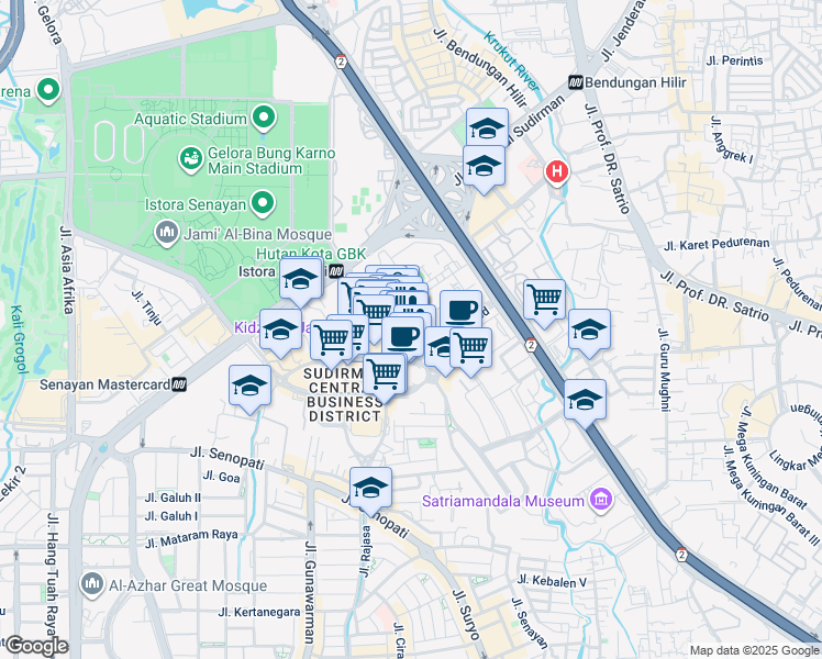 map of restaurants, bars, coffee shops, grocery stores, and more near Kav 52-53 Jalan Jendral Sudirman in Kota Jakarta Selatan