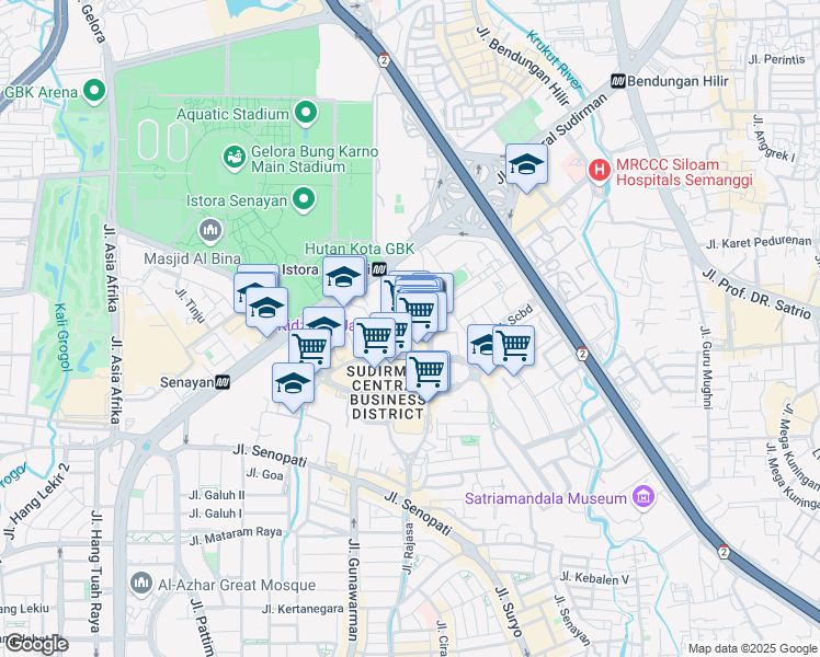 map of restaurants, bars, coffee shops, grocery stores, and more near 52-53 Jalan Jendral Sudirman in Kota Jakarta Selatan