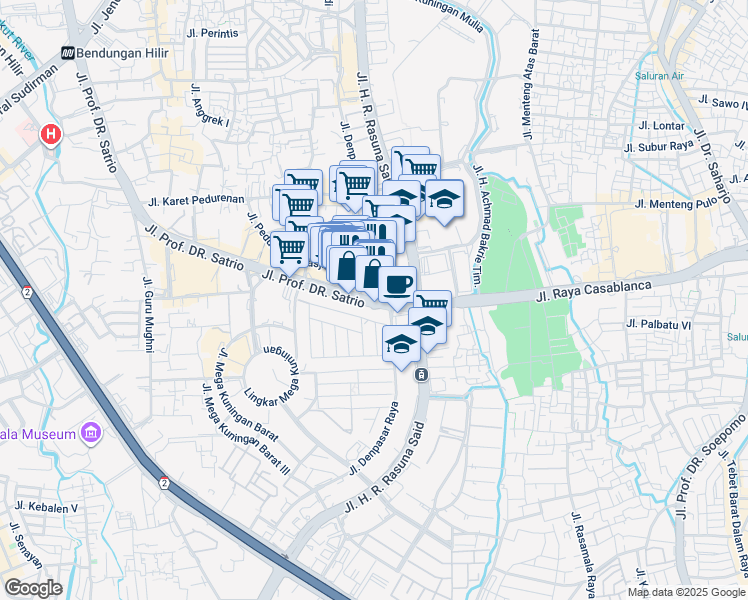 map of restaurants, bars, coffee shops, grocery stores, and more near Jalan Professor Doktor Satrio in Kota Jakarta Selatan