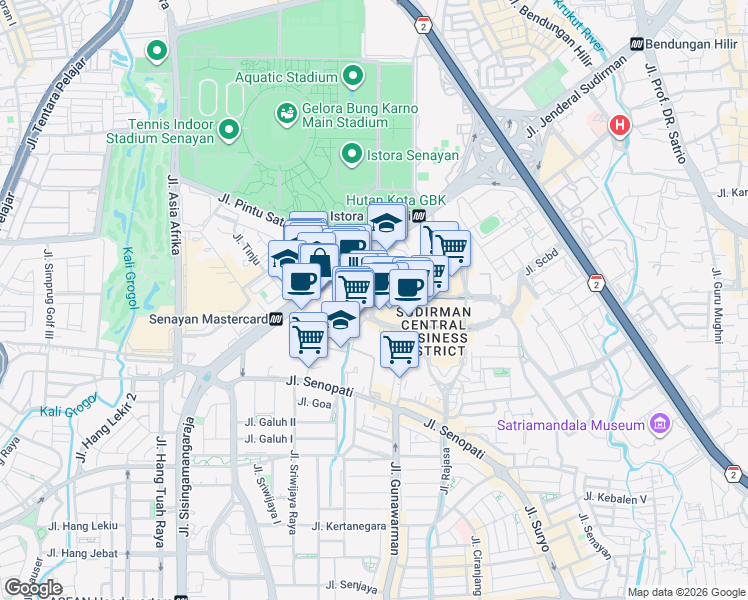 map of restaurants, bars, coffee shops, grocery stores, and more near Kav. 52-53 Jalan Jenderal Sudirman in Kota Jakarta Selatan