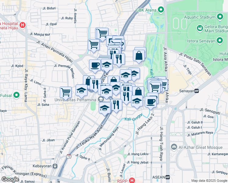 map of restaurants, bars, coffee shops, grocery stores, and more near 4 Jalan Rawa Simprug II in Kota Jakarta Selatan