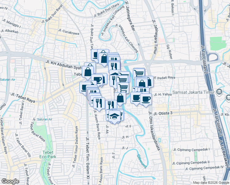 map of restaurants, bars, coffee shops, grocery stores, and more near Jalan Gudang Peluru Raya in Kota Jakarta Selatan