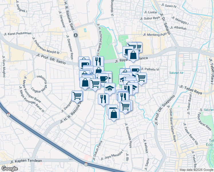 map of restaurants, bars, coffee shops, grocery stores, and more near 1 Jalan Patra Kuningan 15 in Kota Jakarta Selatan