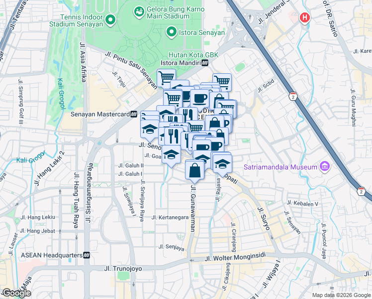 map of restaurants, bars, coffee shops, grocery stores, and more near 8 Jalan Senopati in Kota Jakarta Selatan