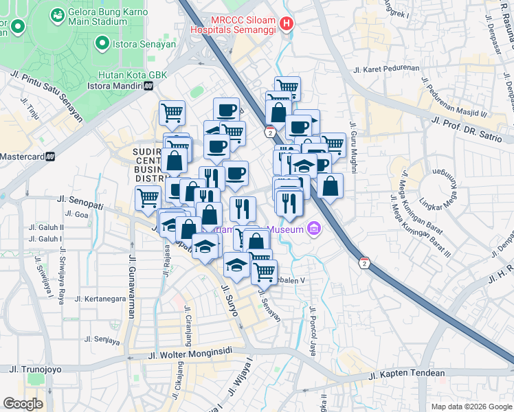 map of restaurants, bars, coffee shops, grocery stores, and more near Jalan Widya Chandra VI in Kota Jakarta Selatan
