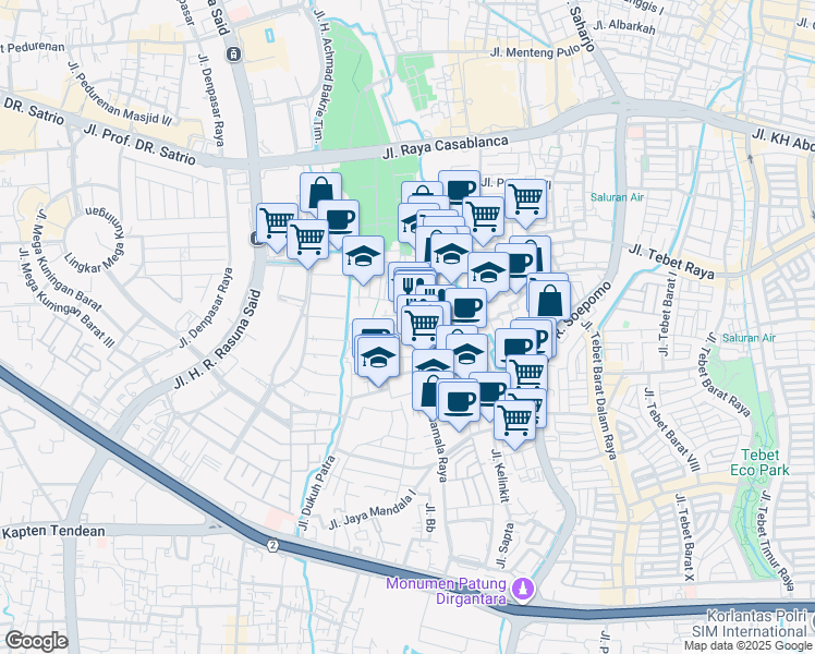 map of restaurants, bars, coffee shops, grocery stores, and more near in South Jakarta City