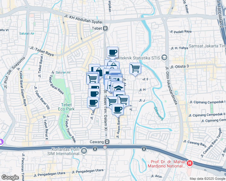 map of restaurants, bars, coffee shops, grocery stores, and more near 4H Jalan Asem Baris Raya in Kota Jakarta Selatan