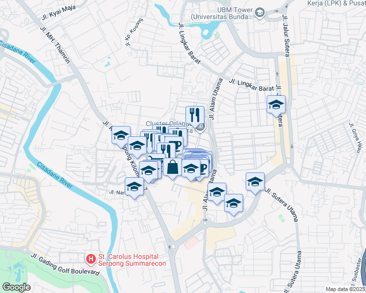 map of restaurants, bars, coffee shops, grocery stores, and more near Jalan Sutera Jingga IX in Kota Tangerang Selatan