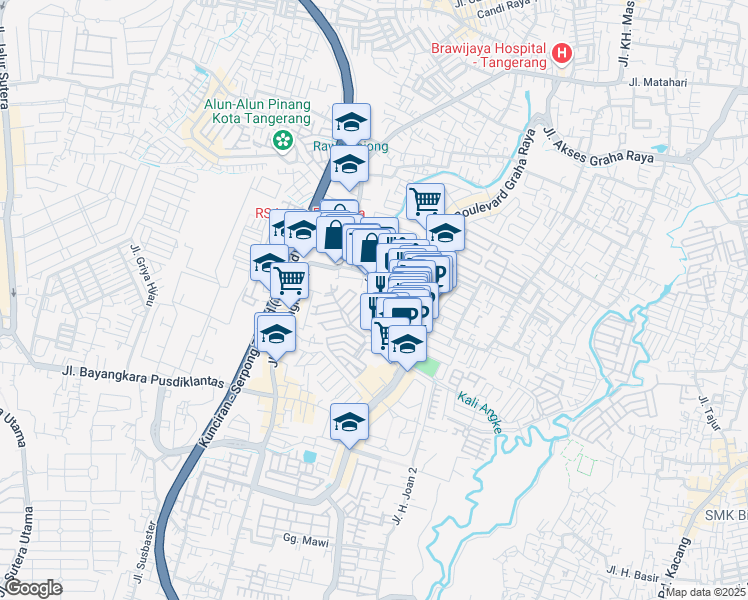 map of restaurants, bars, coffee shops, grocery stores, and more near 39 Jalan Melia Garden I in Kota Tangerang Selatan