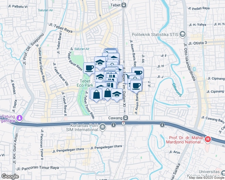 map of restaurants, bars, coffee shops, grocery stores, and more near 127 Jalan Tebet Timur Dalam Raya in Kota Jakarta Selatan