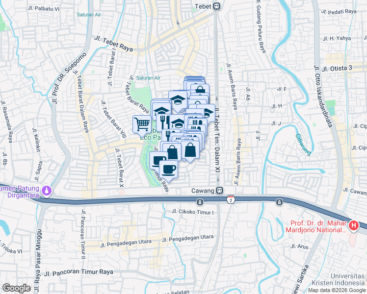 map of restaurants, bars, coffee shops, grocery stores, and more near in South Jakarta City
