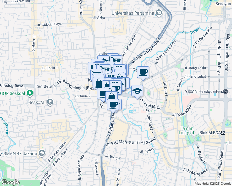 map of restaurants, bars, coffee shops, grocery stores, and more near 8 Jalan Senopati in Kota Jakarta Selatan