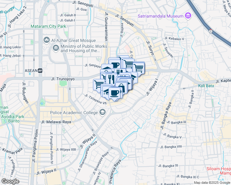map of restaurants, bars, coffee shops, grocery stores, and more near Jalan Cililin I in Kota Jakarta Selatan