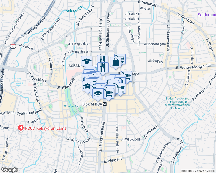 map of restaurants, bars, coffee shops, grocery stores, and more near No.37 Jalan Panglima Polim in Kota Jakarta Selatan