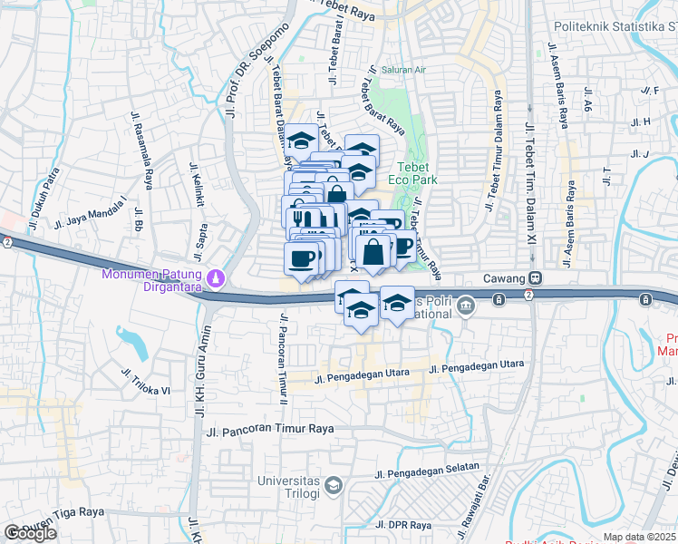 map of restaurants, bars, coffee shops, grocery stores, and more near 10 Jalan Tebet Barat Dalam X in Kota Jakarta Selatan