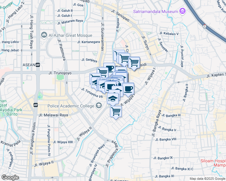 map of restaurants, bars, coffee shops, grocery stores, and more near Jalan Cililin IV in Kota Jakarta Selatan