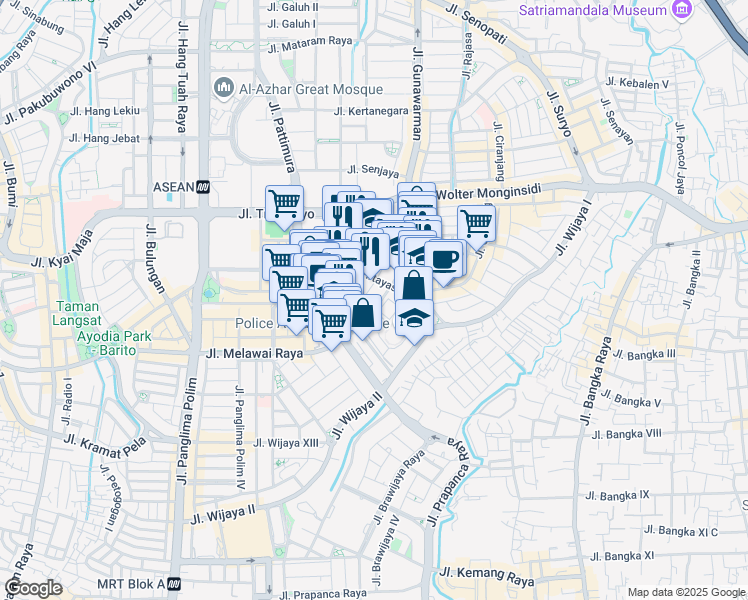 map of restaurants, bars, coffee shops, grocery stores, and more near 2 Jalan Tirtayasa VIII in Kota Jakarta Selatan