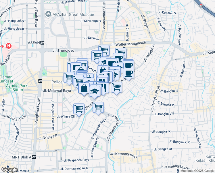 map of restaurants, bars, coffee shops, grocery stores, and more near 65 Jalan Wijaya I in Kota Jakarta Selatan