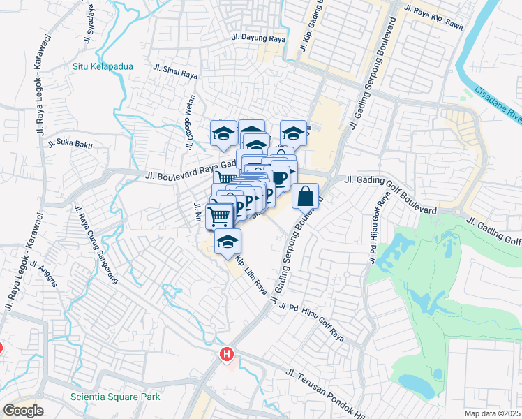 map of restaurants, bars, coffee shops, grocery stores, and more near Jalan Kelapa Lilin Raya in Tangerang