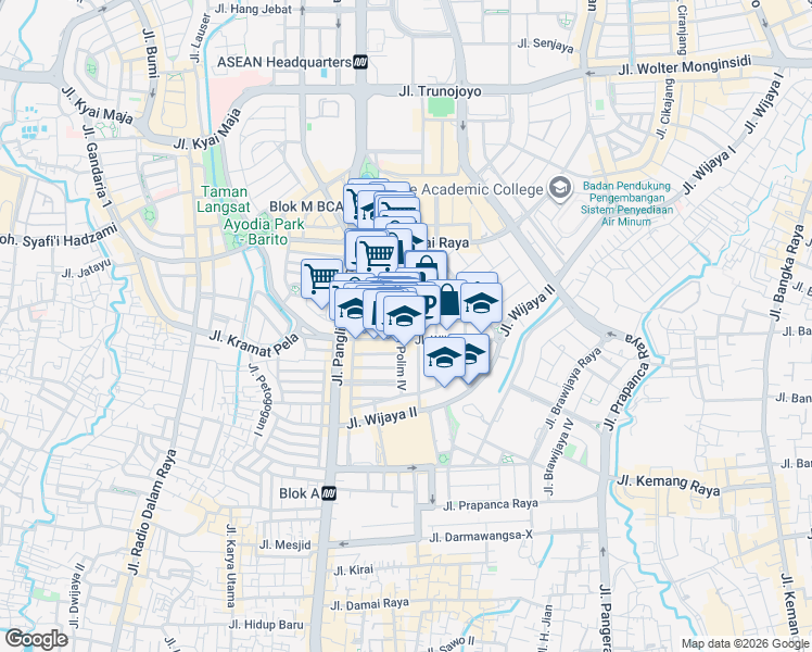 map of restaurants, bars, coffee shops, grocery stores, and more near 51 Jalan Panglima Polim IV in Kota Jakarta Selatan