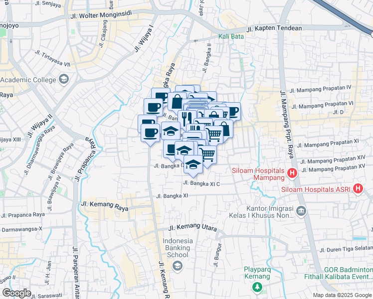 map of restaurants, bars, coffee shops, grocery stores, and more near 45 Jalan Bangka VIII C in Kota Jakarta Selatan