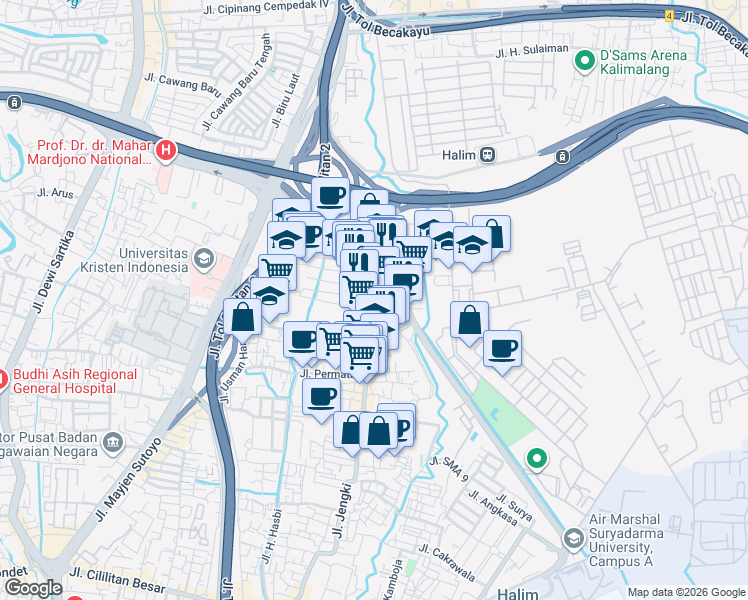 map of restaurants, bars, coffee shops, grocery stores, and more near 4 Jalan Darul Khairot in Kota Jakarta Timur